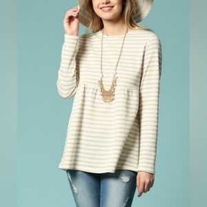 Charcoal & cream striped peplum top